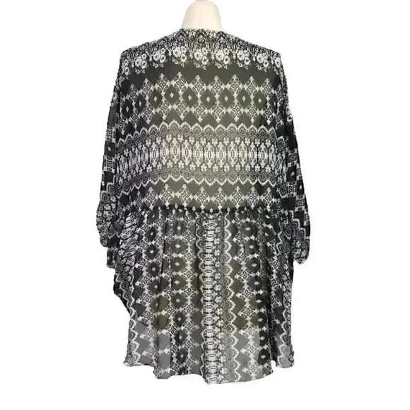 Ivy Jane Womens XS Sheer Floral V Neck Top Black Vacay Cover Up Lagenlook Relxed - Picture 4 of 5